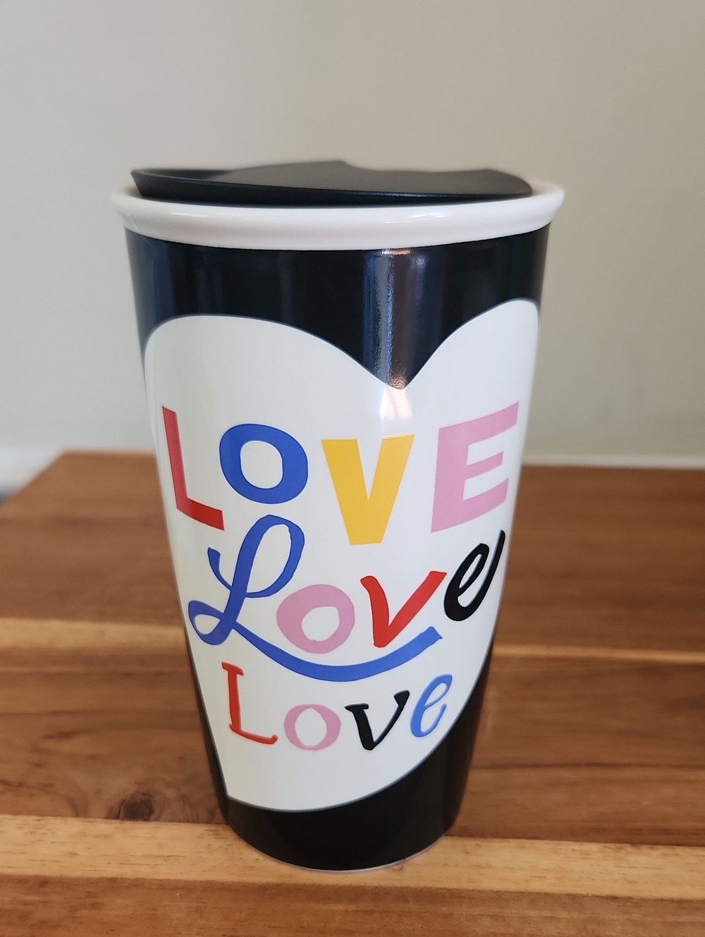 Starbucks Love Travel Tumbler 12oz Black Ceramic Heart Valentine Coffee Mug